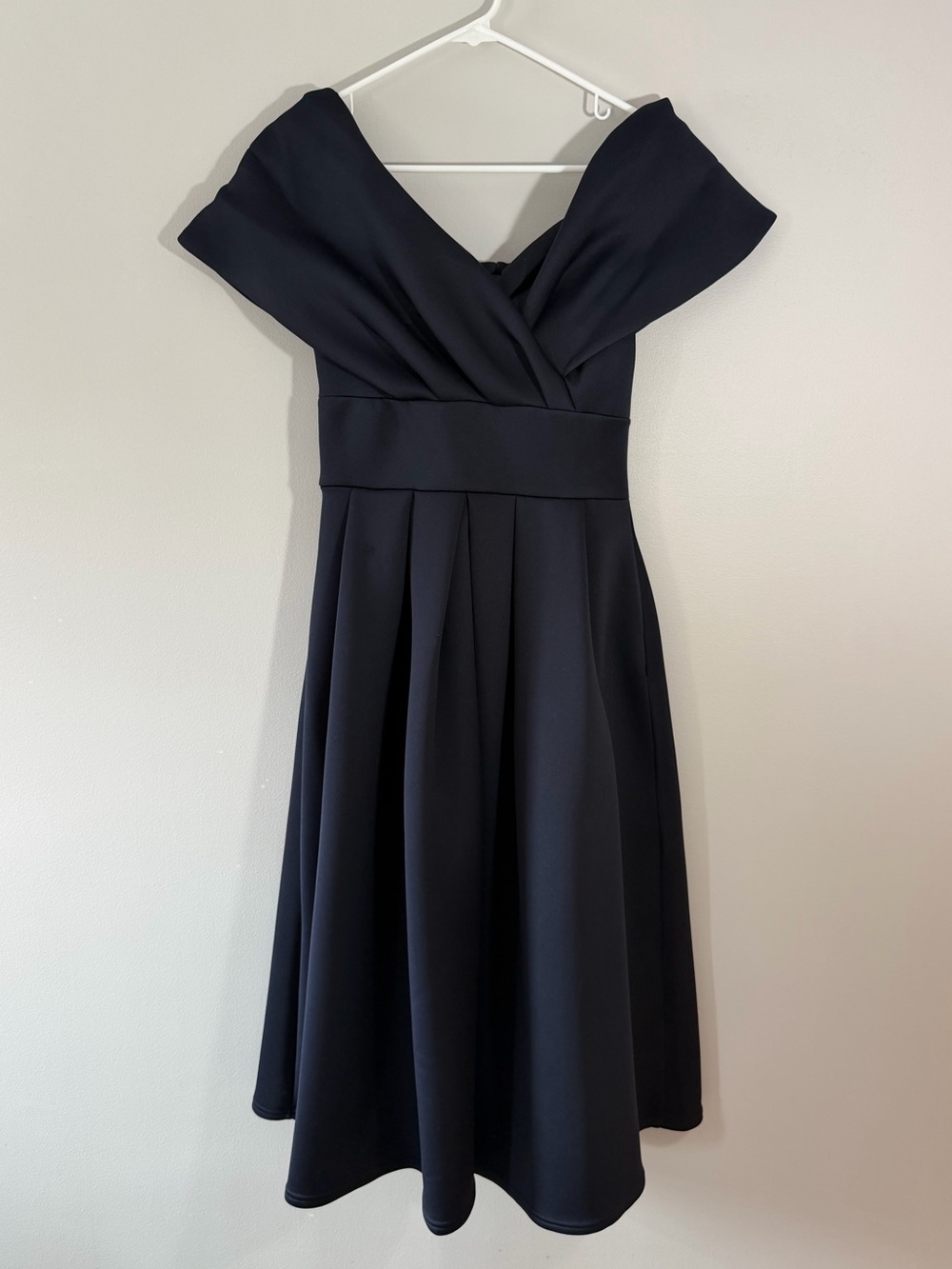 True Violet Navy Off Shoulder Fit & Flare Midi Dress Sz 10 ASOS